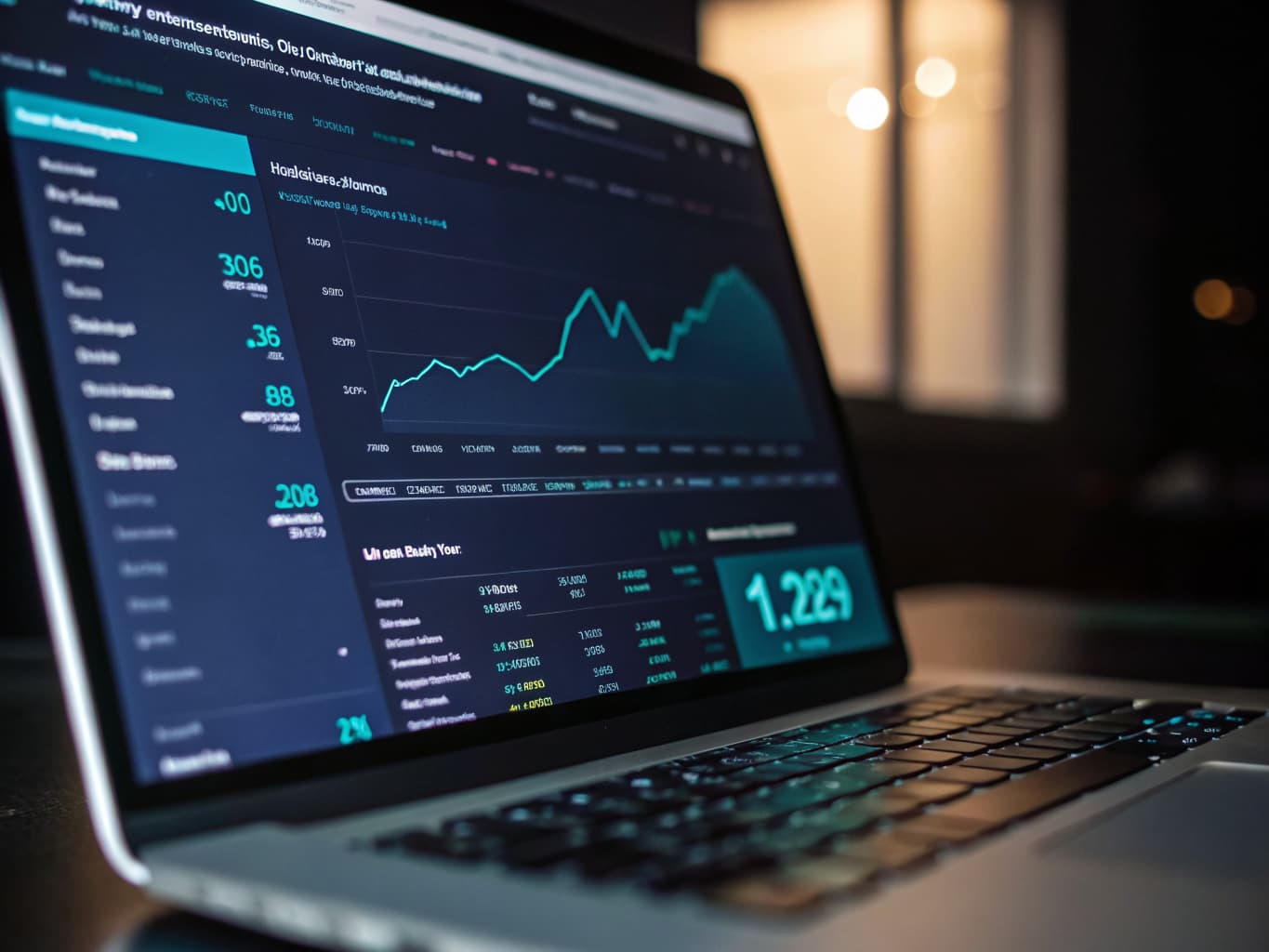 Close-up of a lead generation analytics dashboard on a laptop screen showing an upward trending graph